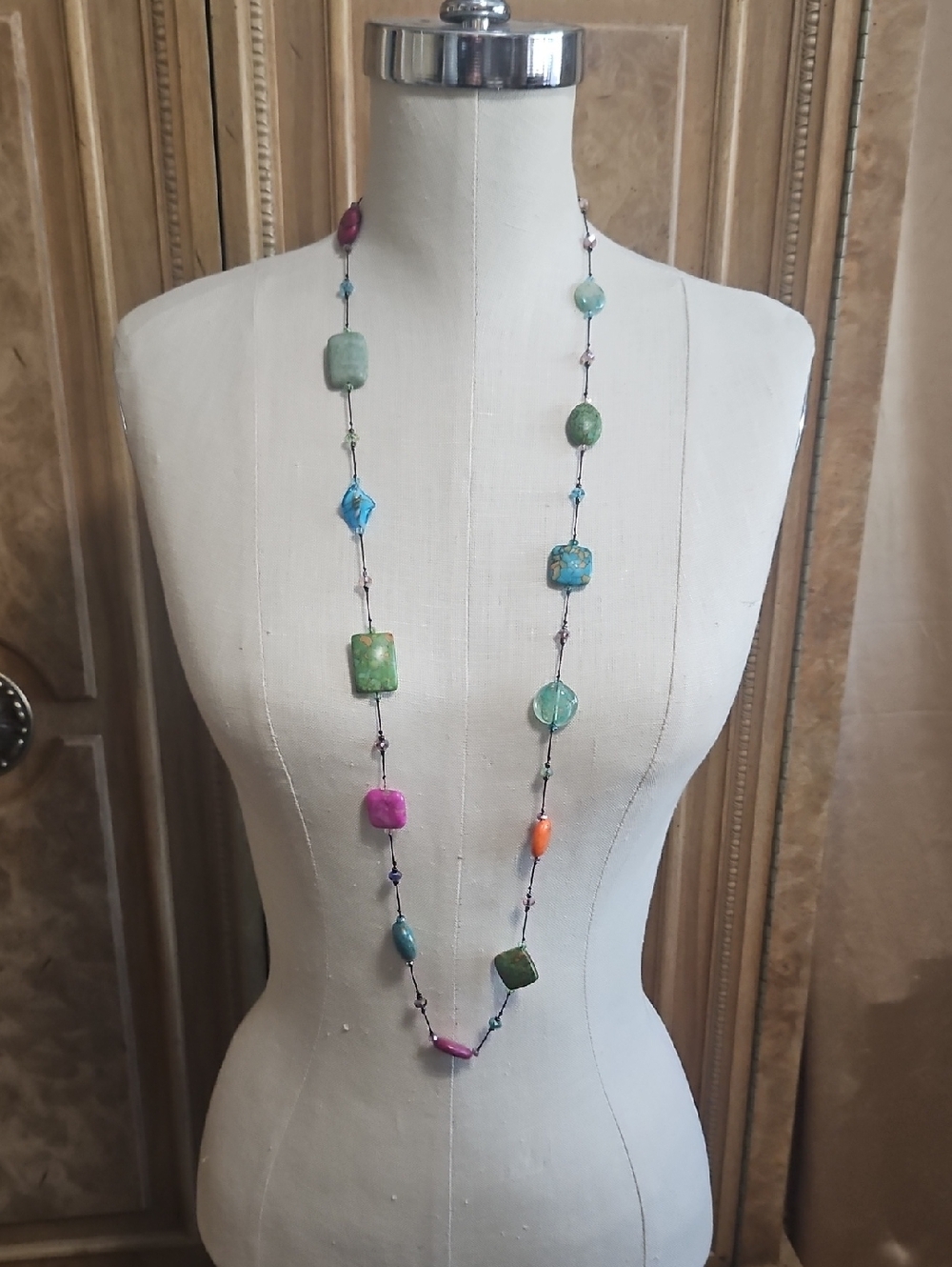 Premier Designs Long Multicolor Stone Necklace - Pink, Green, Blue, Orange 39"